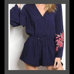 Love Riche Navy Drawstring Floral Romper S…